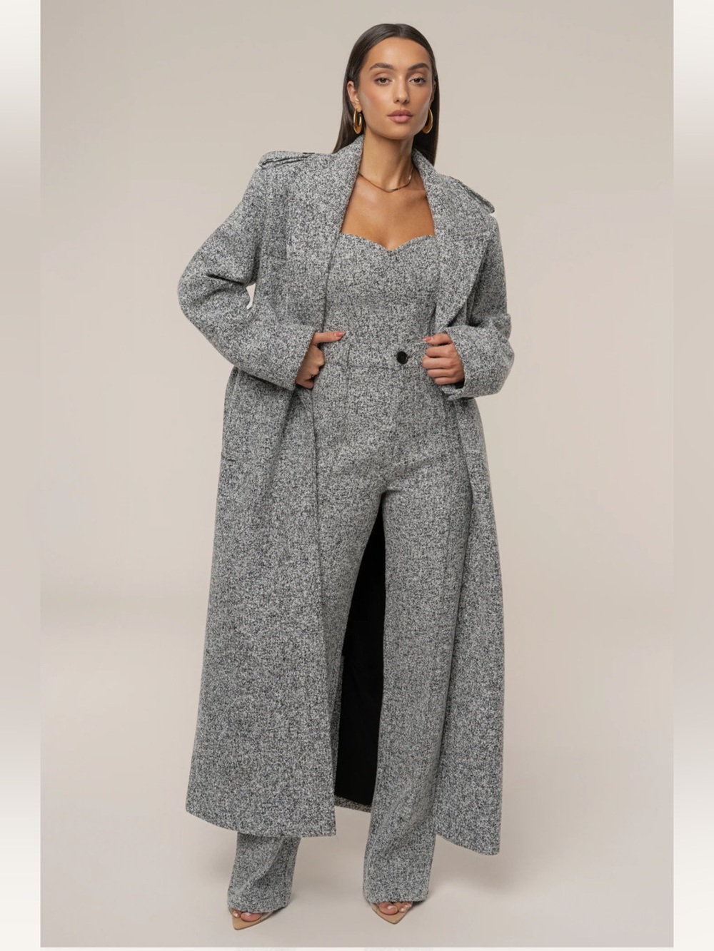 Jluxlabel - Lt. Grey Savannah Belted Tweed Coat - NWT